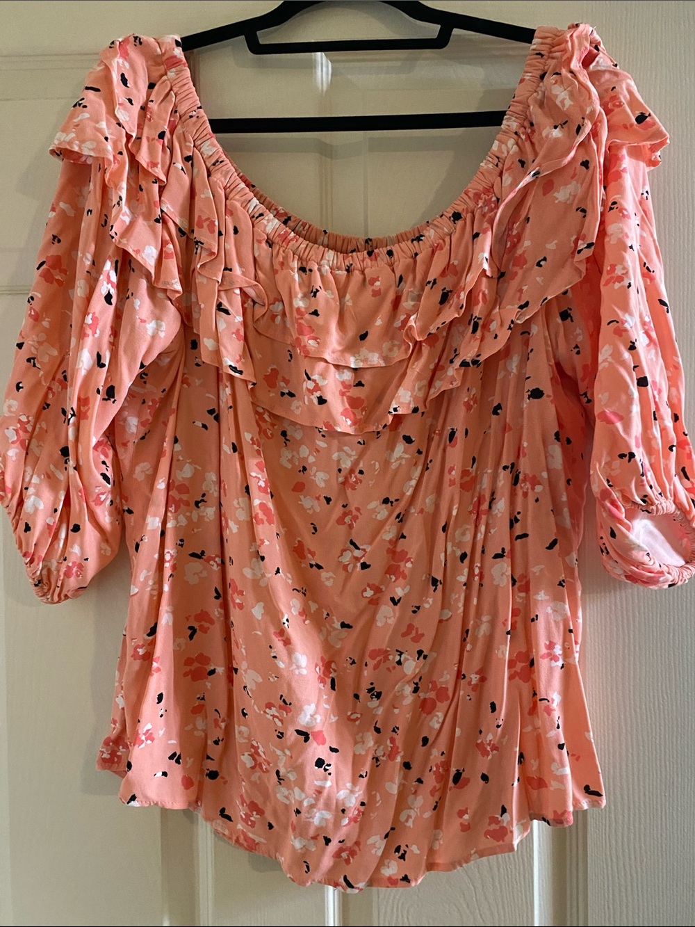 Riley & Rae Coral Floral Off-Shoulder Ruffle Top - Picture 3 of 3